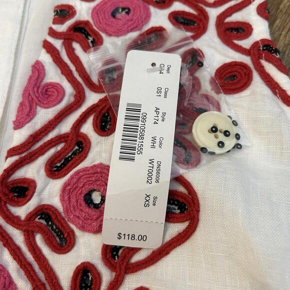 J.Crew Navy White Linen Sequin Floral Embroidered Shift Dress, Size XXS $118 - Picture 4 of 9